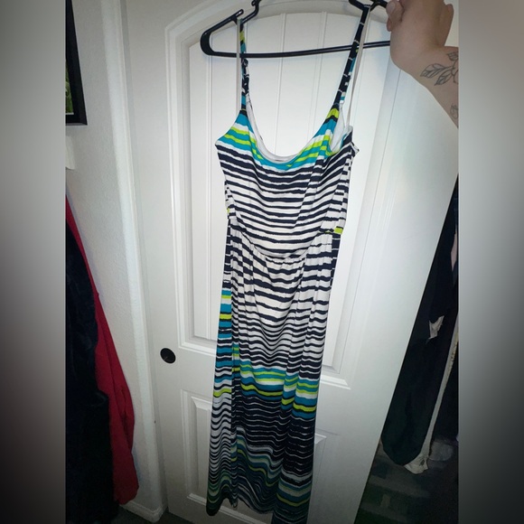 BCX Vibrant Striped Dress with Blue and Lime - Picture 1 of 3